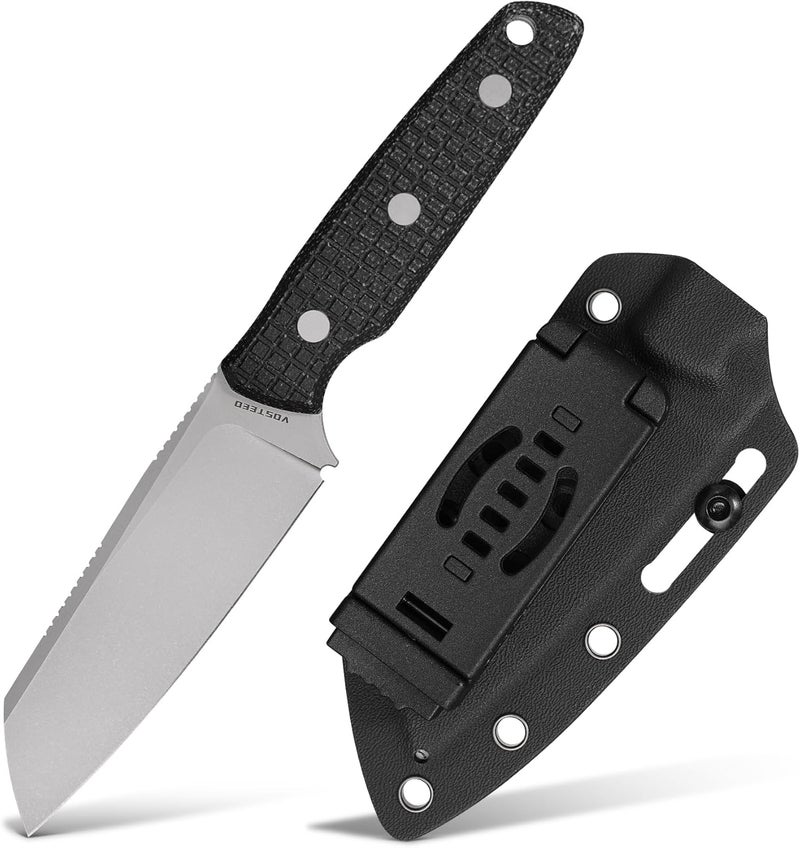 Vosteed EDC Fixed Blade Knife - 3.99’’ Nitro-V Blade with Sheath, Sheepsfoot, Black Micarta Handle - Great Knives for Camping Hiking - Mink D0103 - Image 1